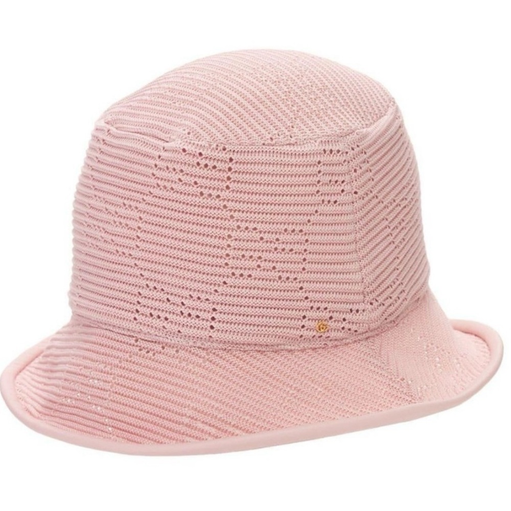 NWT~GUCCI~‘Malibu’ Leather-trimmed Crocheted Pink Bucket Hat - Large 58cm - Picture 3 of 14